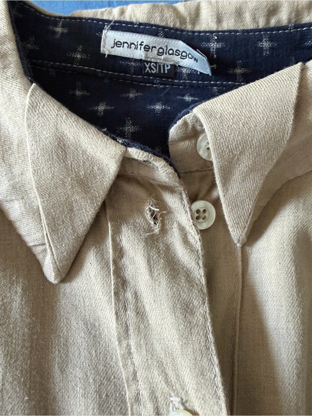 Jennifer Glasgow Tan Button-Down Shirt with Origami Collar - Picture 8 of 8